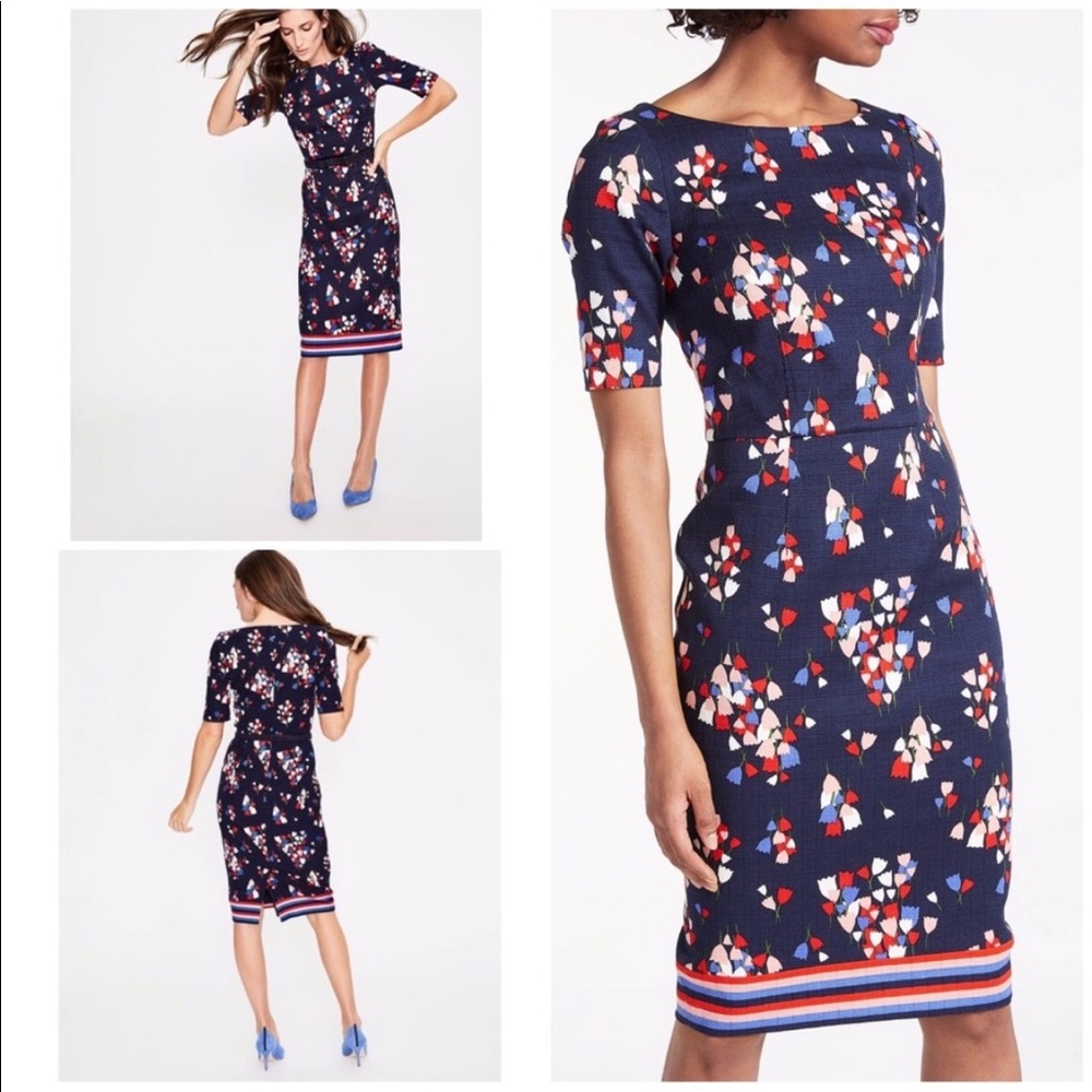 Boden Tulip Floral Fleur Fitted Navy Dress
